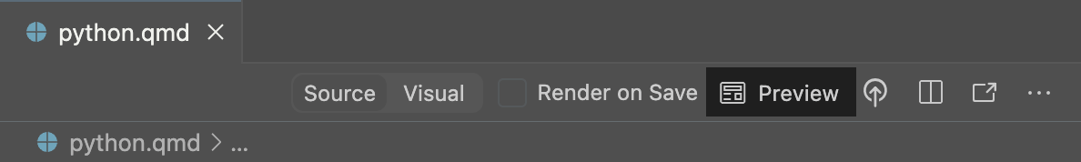 The top of the Positron editor. The right side of the editor tab area includes a Preview button.