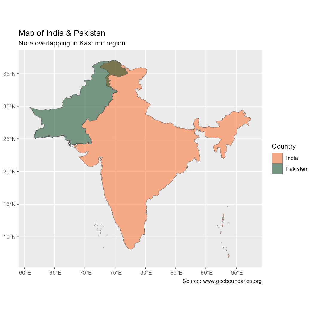 Map showing overlapping in disputed area: Kashmir.