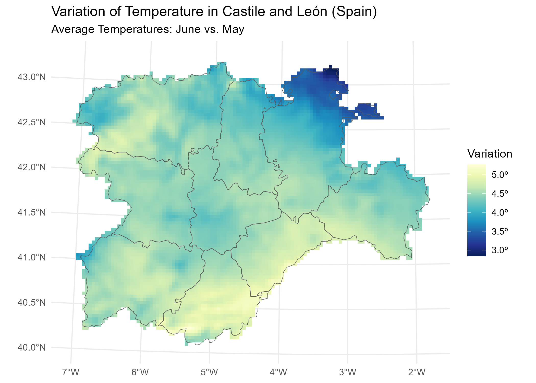 Variation of temperature in Castille and Leon, Spain