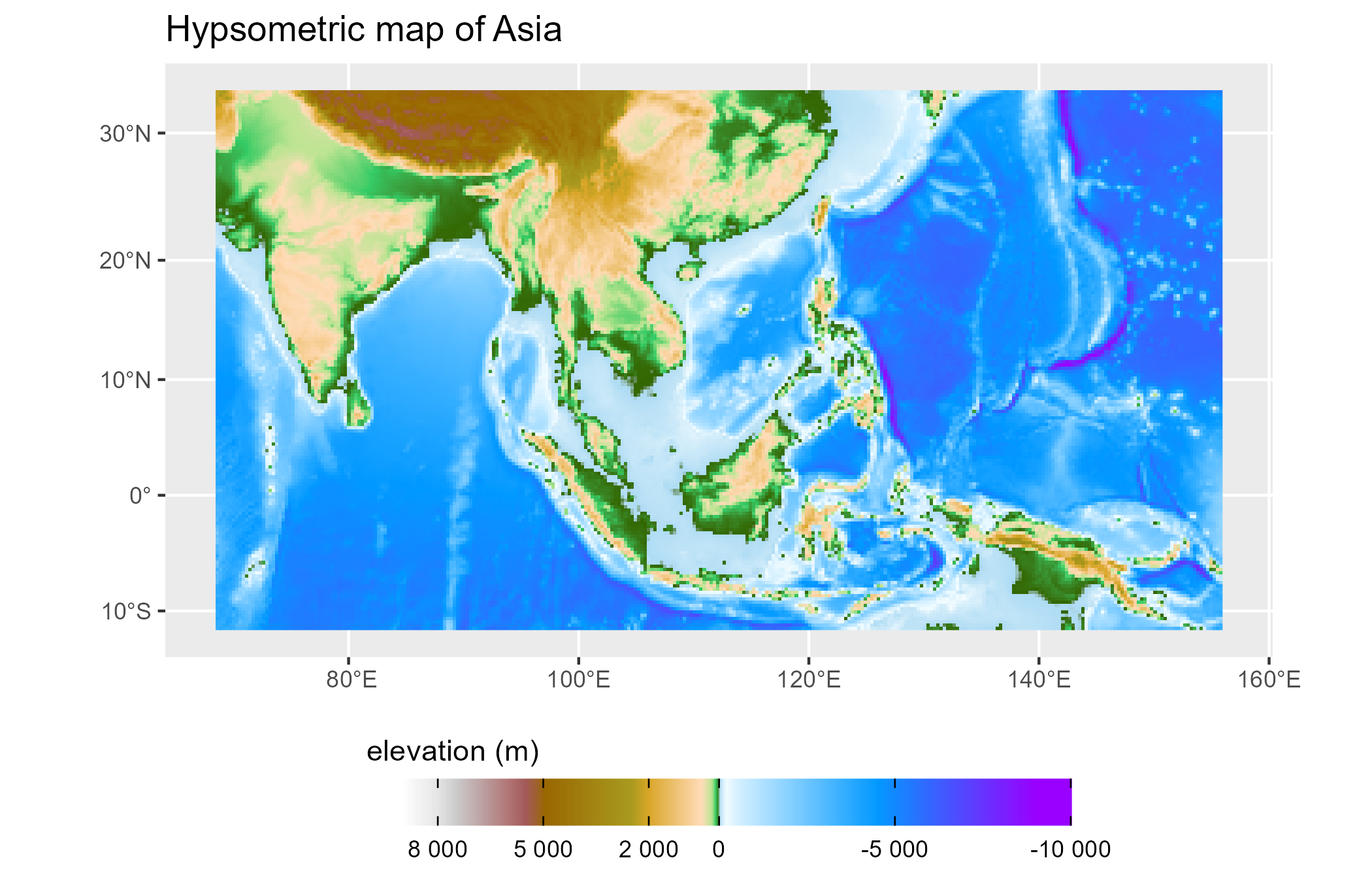 Hypsometric map of Asia